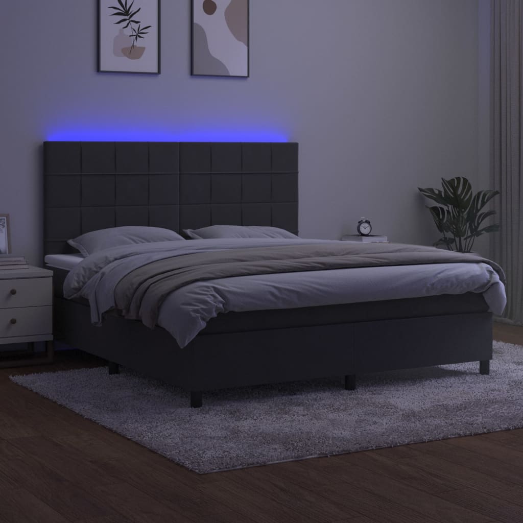 Letto a Molle con Materasso e LED Grigio Scuro 180x200 cm 3136138