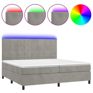 Letto a Molle Materasso e LED Grigio Chiaro 200x200 cm Velluto cod mxl 64878