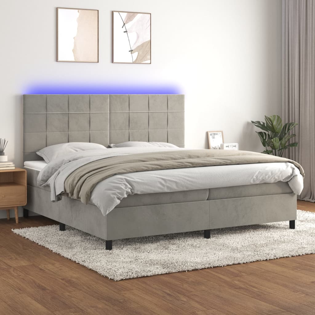 Letto a Molle Materasso e LED Grigio Chiaro 200x200 cm Velluto cod mxl 64878