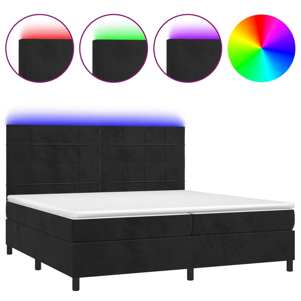 Letto a Molle con Materasso e LED Nero 200x200 cm in Velluto cod mxl 58785