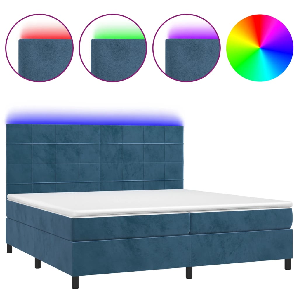 Letto a Molle con Materasso e LED Blu Scuro 200x200 cm 3136147