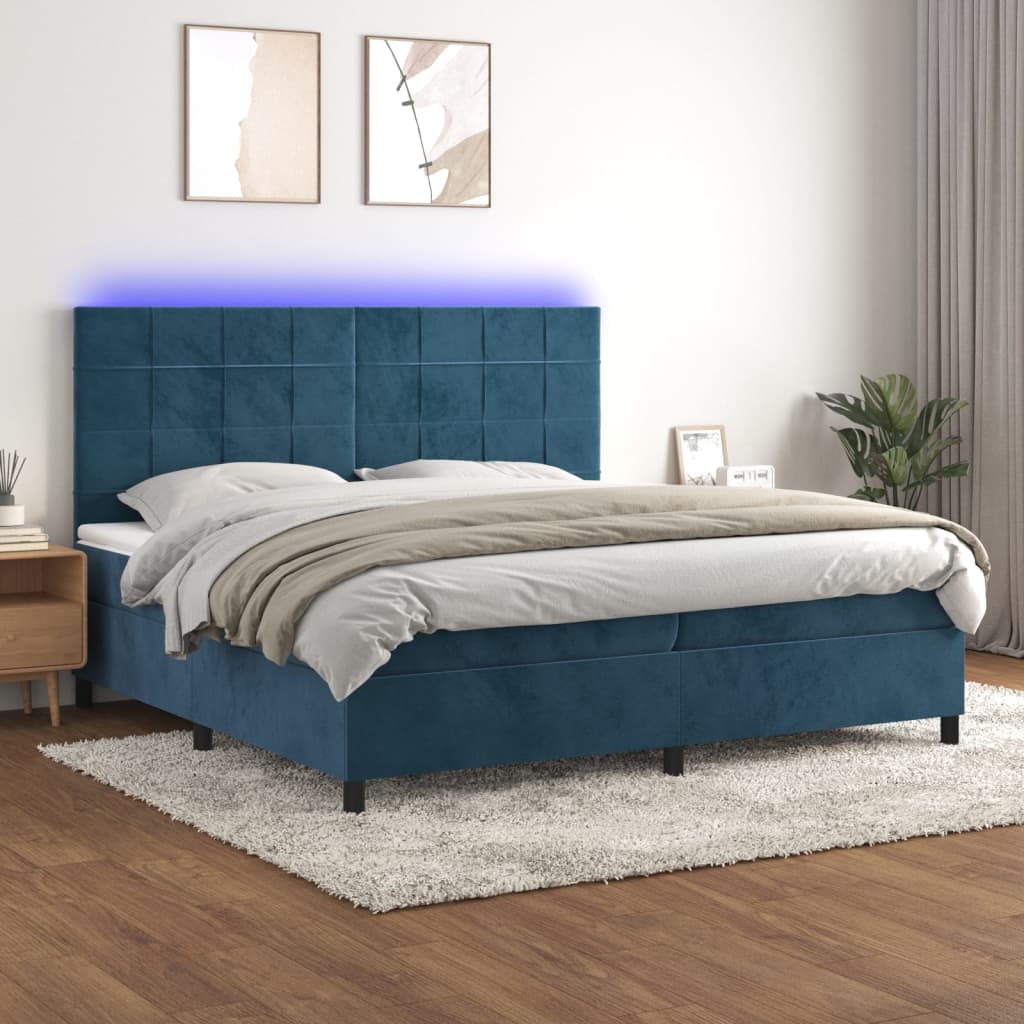 Letto a Molle con Materasso e LED Blu Scuro 200x200 cm 3136147