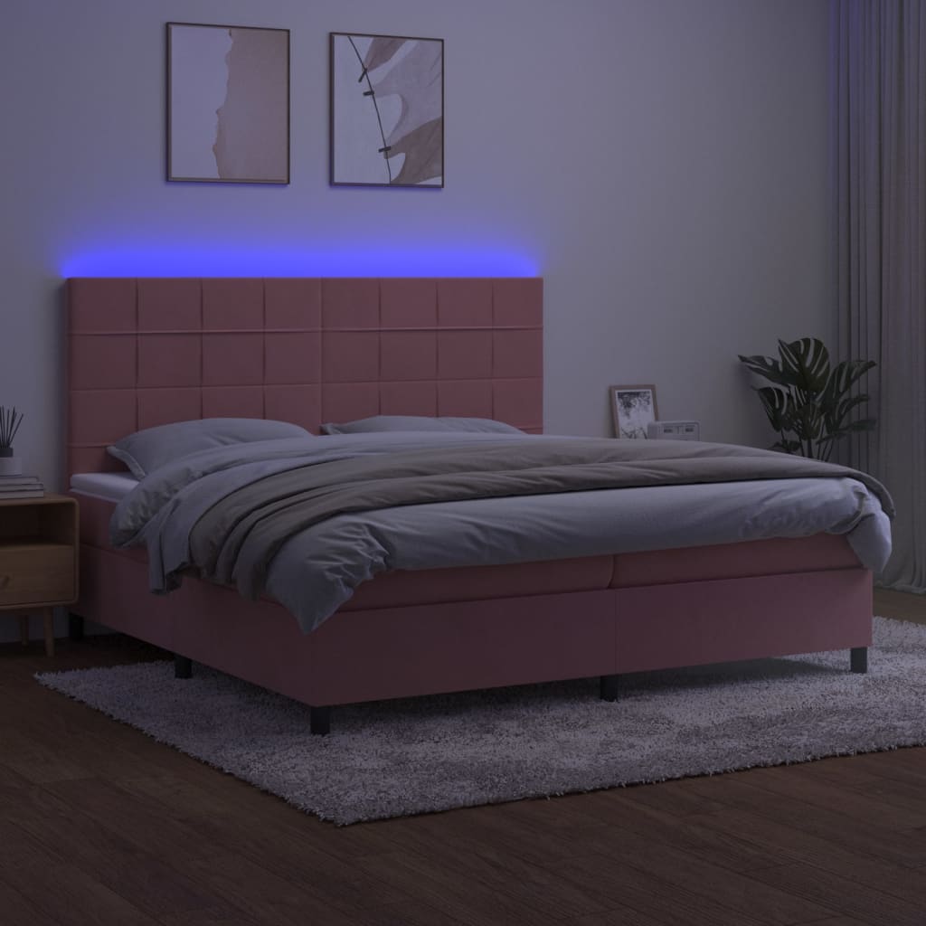 Letto a Molle con Materasso e LED Rosa 200x200 cm in Velluto cod mxl 55076