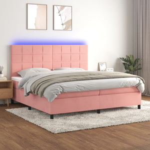 Letto a Molle con Materasso e LED Rosa 200x200 cm in Velluto cod mxl 55076