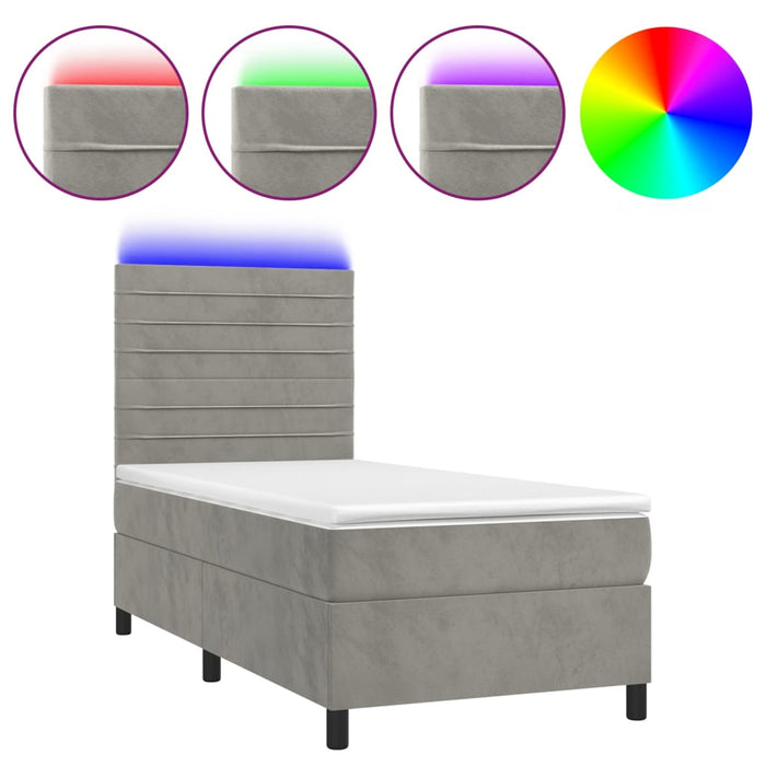 Letto a Molle Materasso e LED Grigio Chiaro 80x200 cm Velluto 3136149