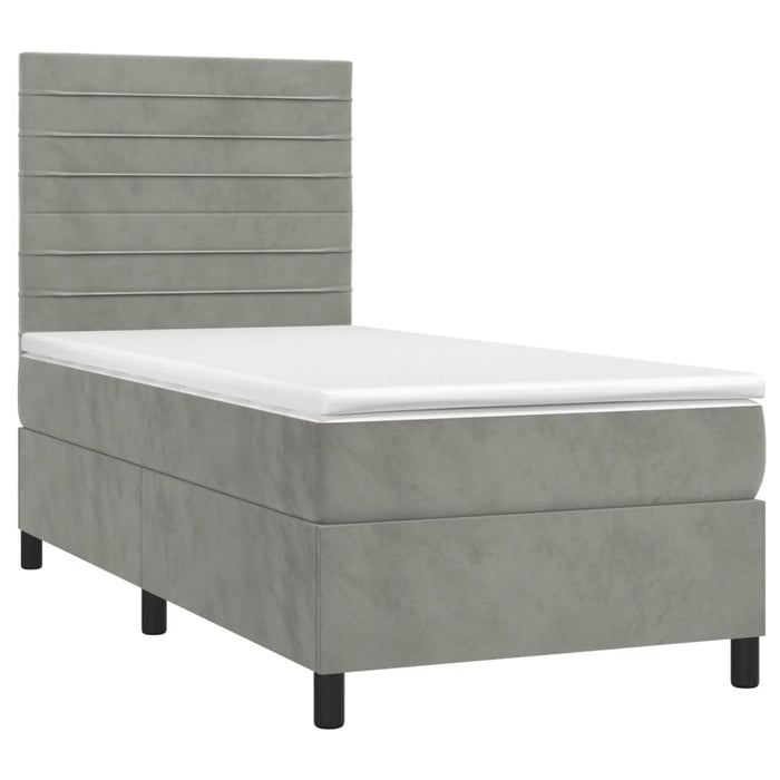 Letto a Molle Materasso e LED Grigio Chiaro 80x200 cm Velluto 3136149