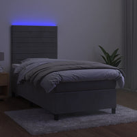 Letto a Molle Materasso e LED Grigio Chiaro 80x200 cm Velluto 3136149