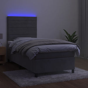 Letto a Molle Materasso e LED Grigio Chiaro 80x200 cm Velluto 3136149