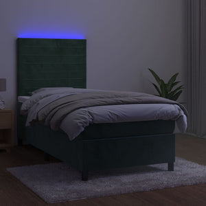 Letto a Molle con Materasso e LED Verde Scuro 80x200cm Velluto cod mxl 55953