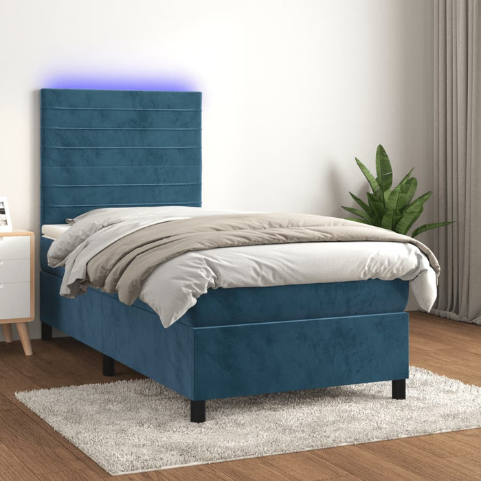 Letto a Molle con Materasso e LED Blu Scuro 80x200cm in Velluto 3136153