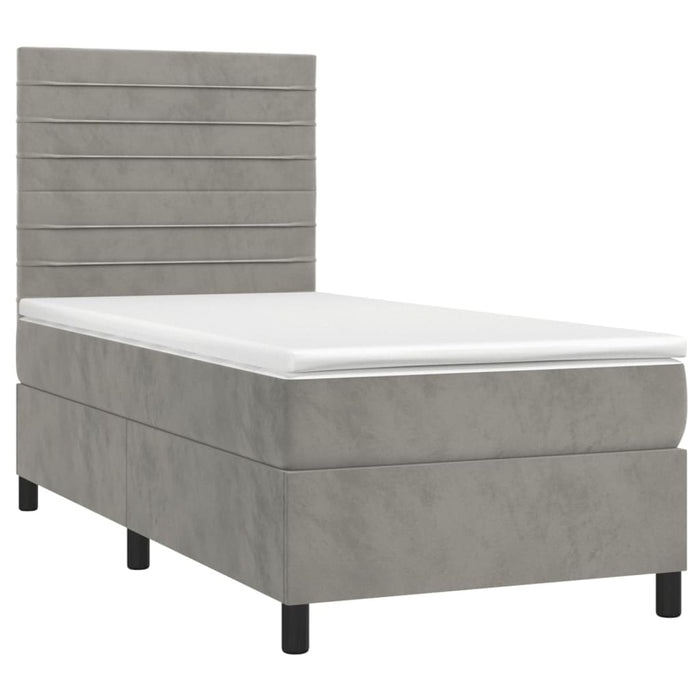 Letto a Molle Materasso e LED Grigio Chiaro 90x200 cm Velluto 3136161