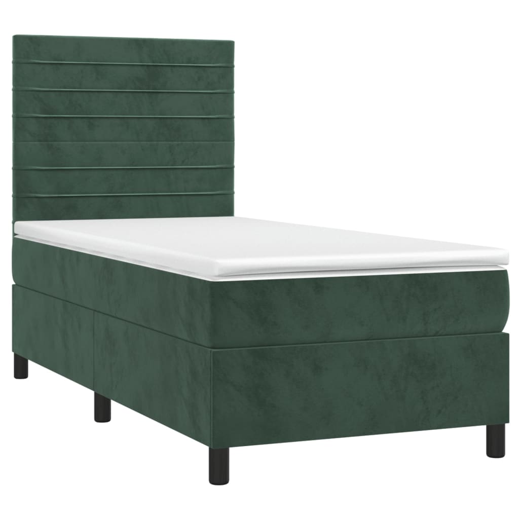 Letto a Molle con Materasso e LED Verde Scuro 90x200cm Velluto 3136164