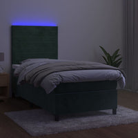 Letto a Molle con Materasso e LED Verde Scuro 90x200cm Velluto 3136164