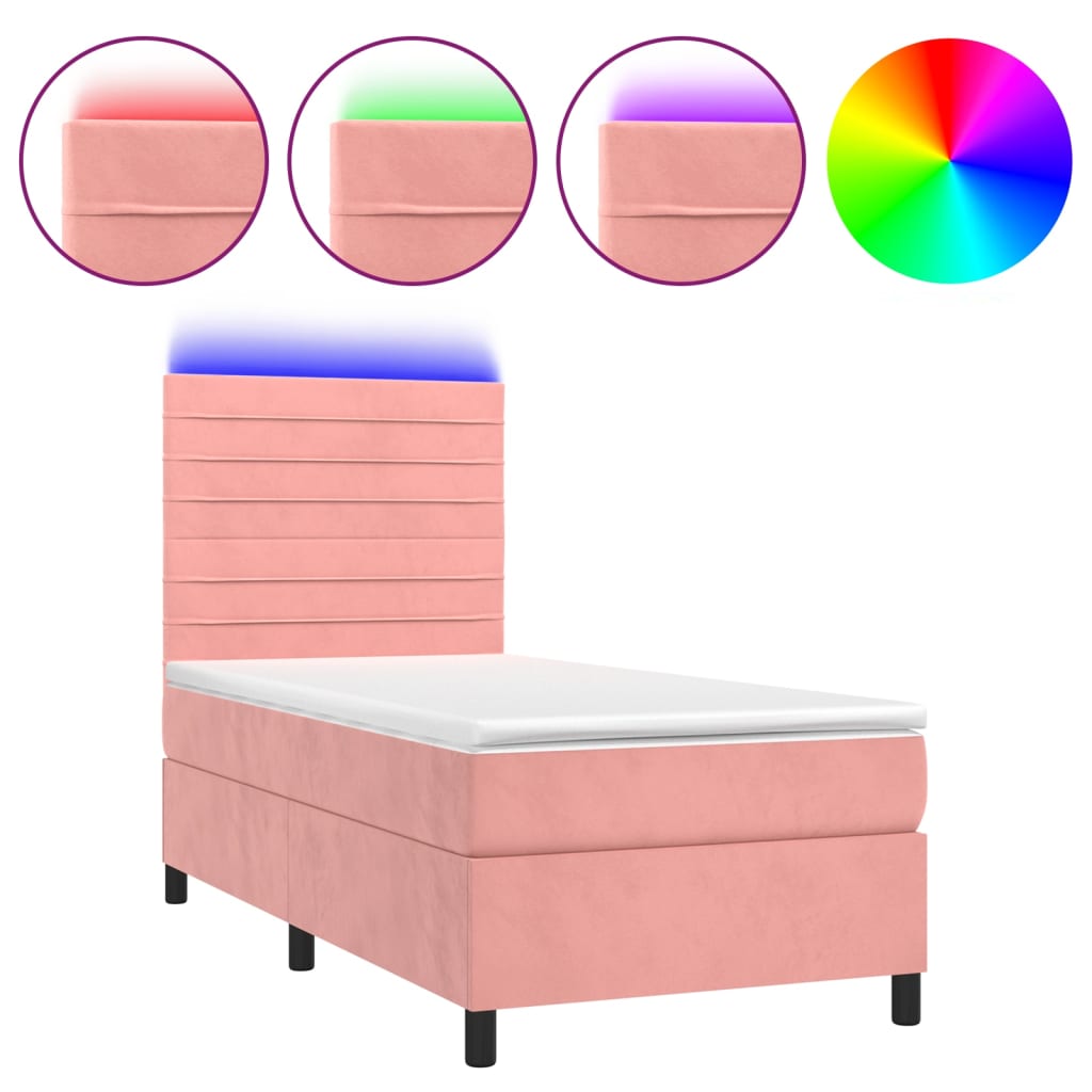 Letto a Molle con Materasso e LED Rosa 90x200 cm in Velluto 3136166