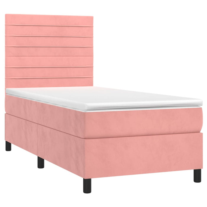 Letto a Molle con Materasso e LED Rosa 90x200 cm in Velluto 3136166