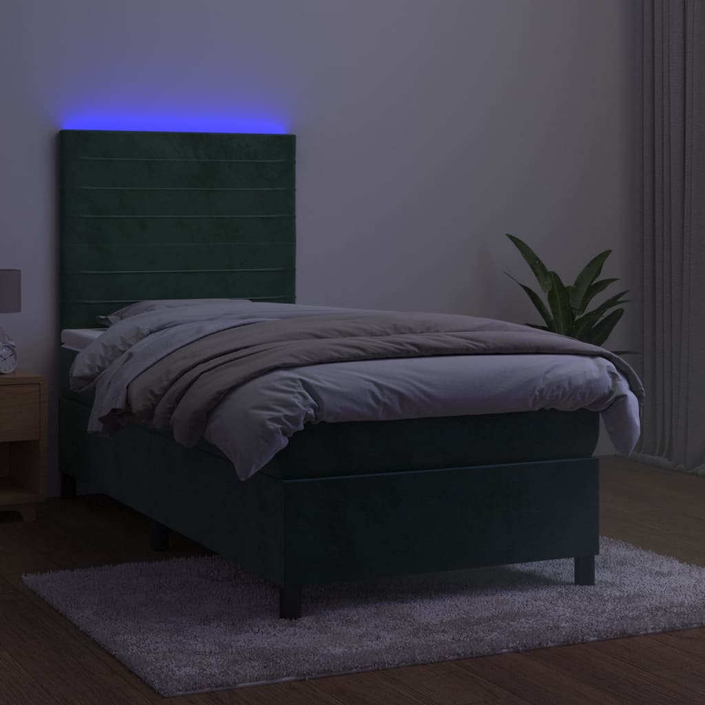 Letto a Molle con Materasso e LED Verde Scuro 100x200cm Velluto 3136170