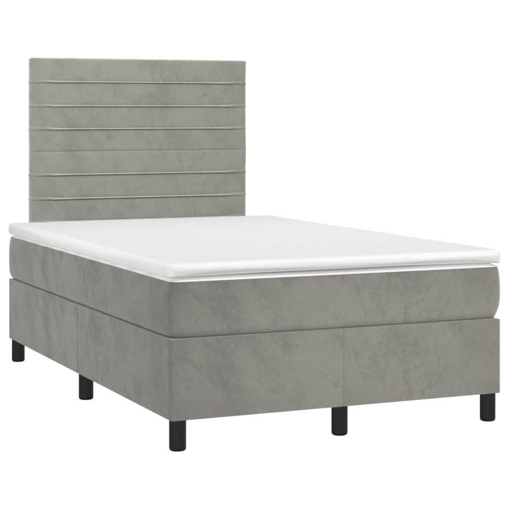 Letto a Molle Materasso e LED Grigio Chiaro 120x200 cm Velluto cod mxl 55095