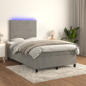 Letto a Molle Materasso e LED Grigio Chiaro 120x200 cm Velluto cod mxl 55095