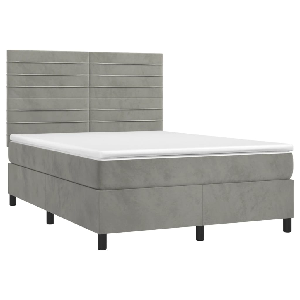 Letto a Molle Materasso e LED Grigio Chiaro 140x190 cm Velluto 3136179