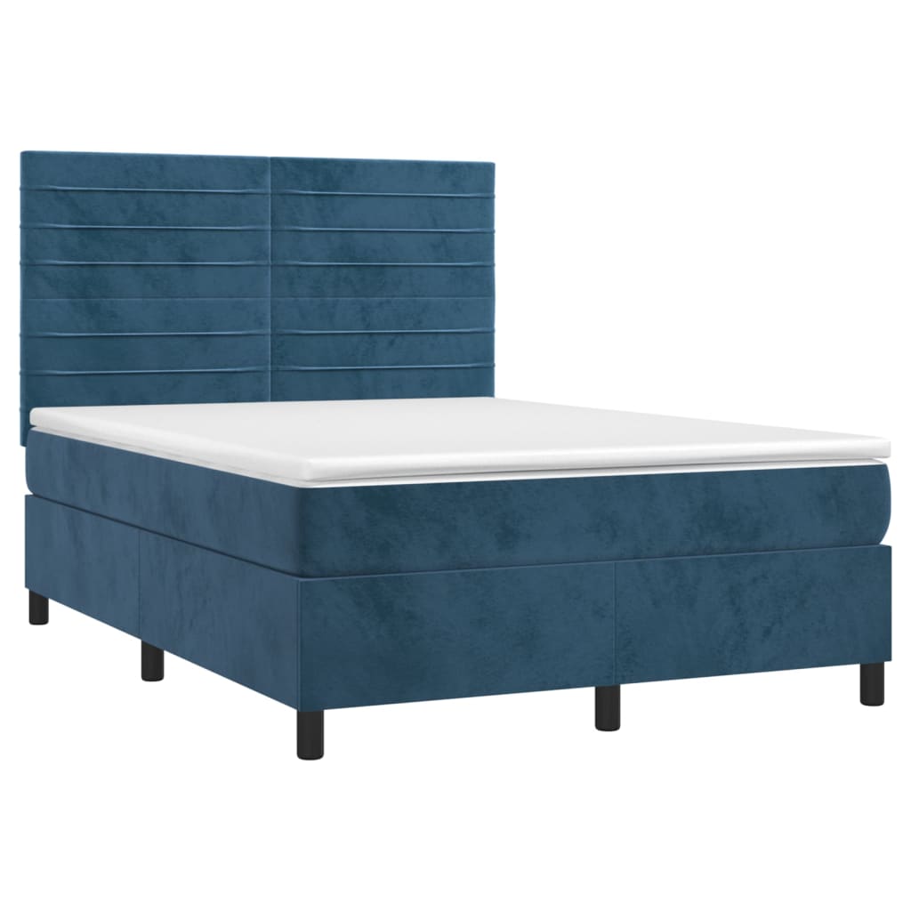 Letto a Molle con Materasso e LED Blu Scuro 140x190 cm 3136183