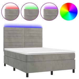 Letto a Molle Materasso e LED Grigio Chiaro 140x200 cm Velluto 3136185