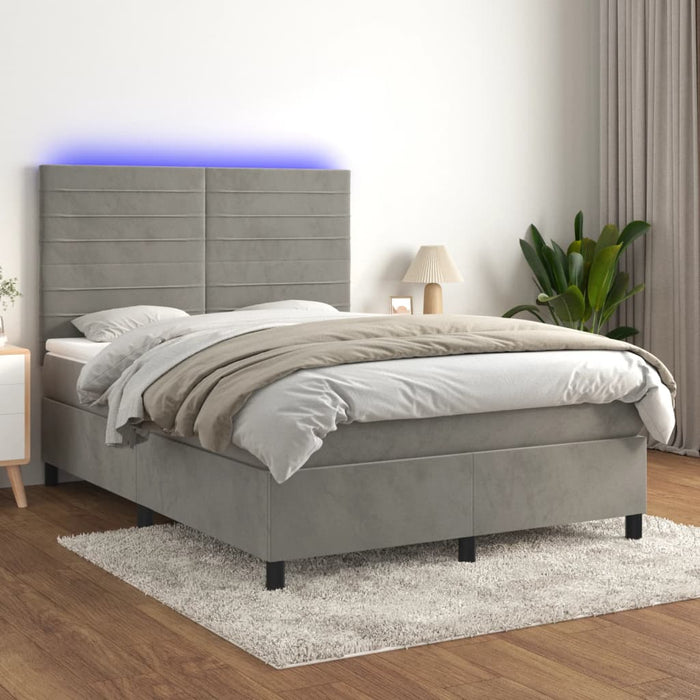 Letto a Molle Materasso e LED Grigio Chiaro 140x200 cm Velluto 3136185