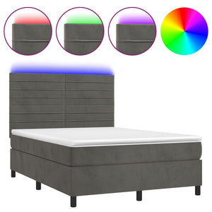 Letto a Molle con Materasso e LED Grigio Scuro 140x200 cm 3136186