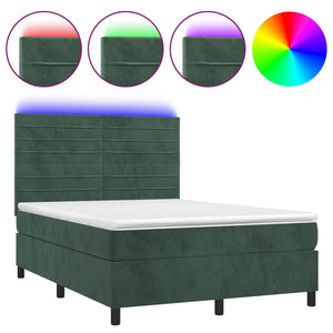 Letto a Molle con Materasso e LED Verde Scuro 140x200cm Vellutocod mxl 75118