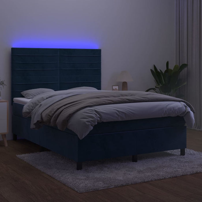 Letto a Molle con Materasso e LED Blu Scuro 140x200 cm 3136189