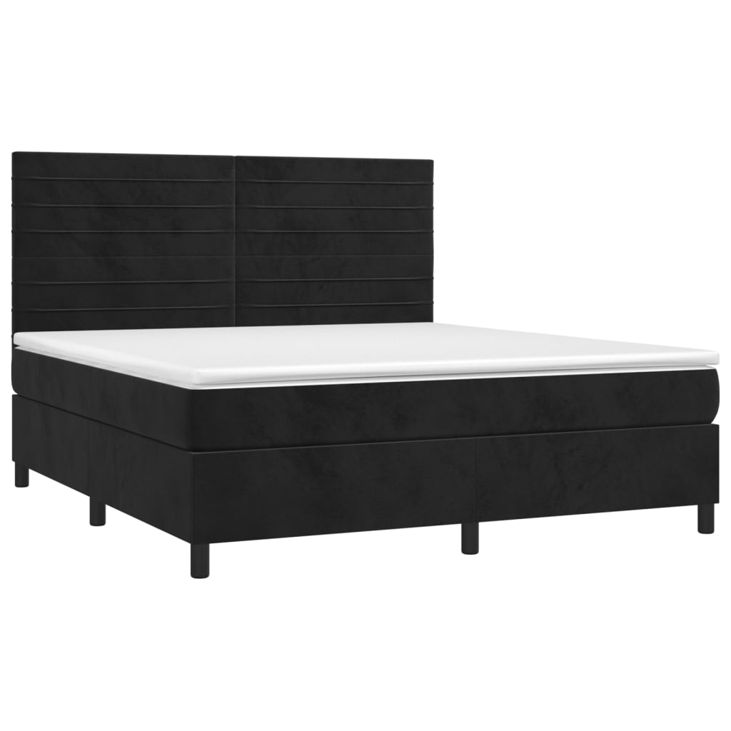 Letto a Molle con Materasso e LED Nero 160x200 cm in Velluto 3136193