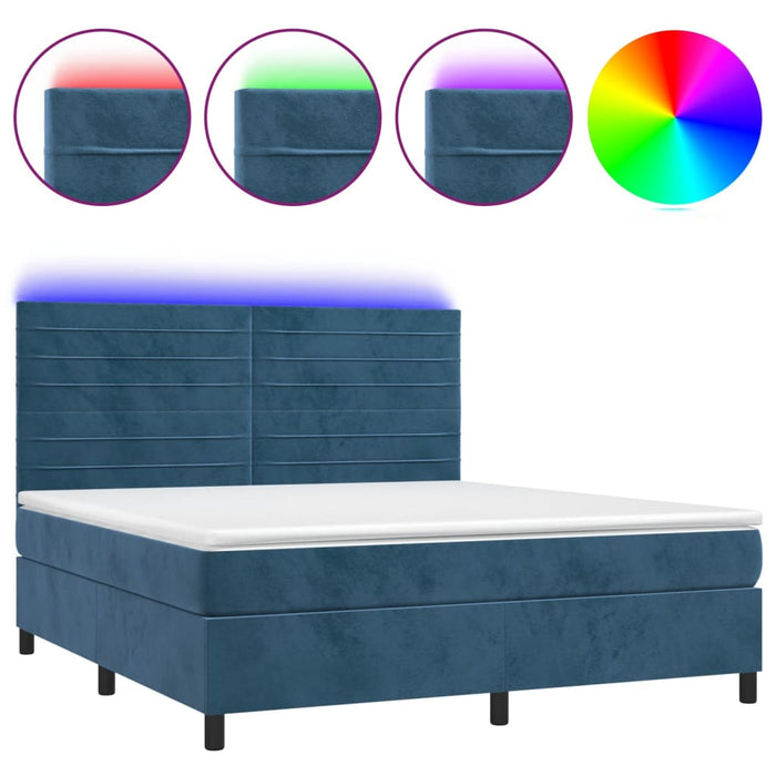 Letto a Molle con Materasso e LED Blu Scuro 160x200 cm 3136195