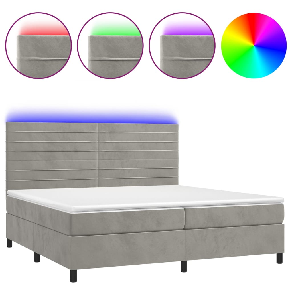 Letto a Molle Materasso e LED Grigio Chiaro 200x200 cm Velluto cod mxl 55094