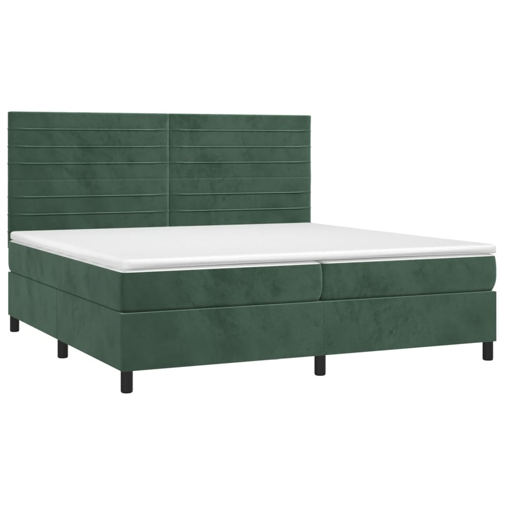 Letto a Molle con Materasso e LED Verde Scuro 200x200cm Velluto 3136206