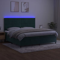 Letto a Molle con Materasso e LED Verde Scuro 200x200cm Velluto 3136206