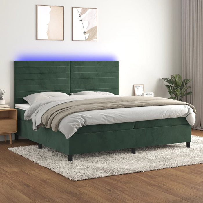 Letto a Molle con Materasso e LED Verde Scuro 200x200cm Velluto 3136206