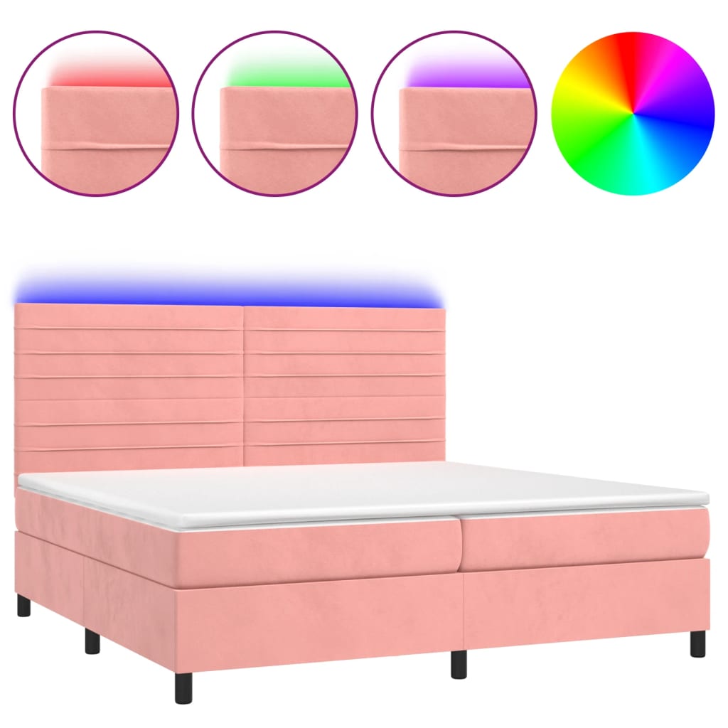 Letto a Molle con Materasso e LED Rosa 200x200 cm in Velluto cod mxl 63138