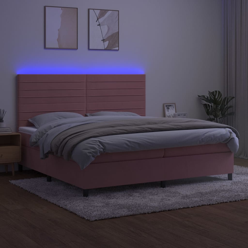 Letto a Molle con Materasso e LED Rosa 200x200 cm in Velluto cod mxl 63138