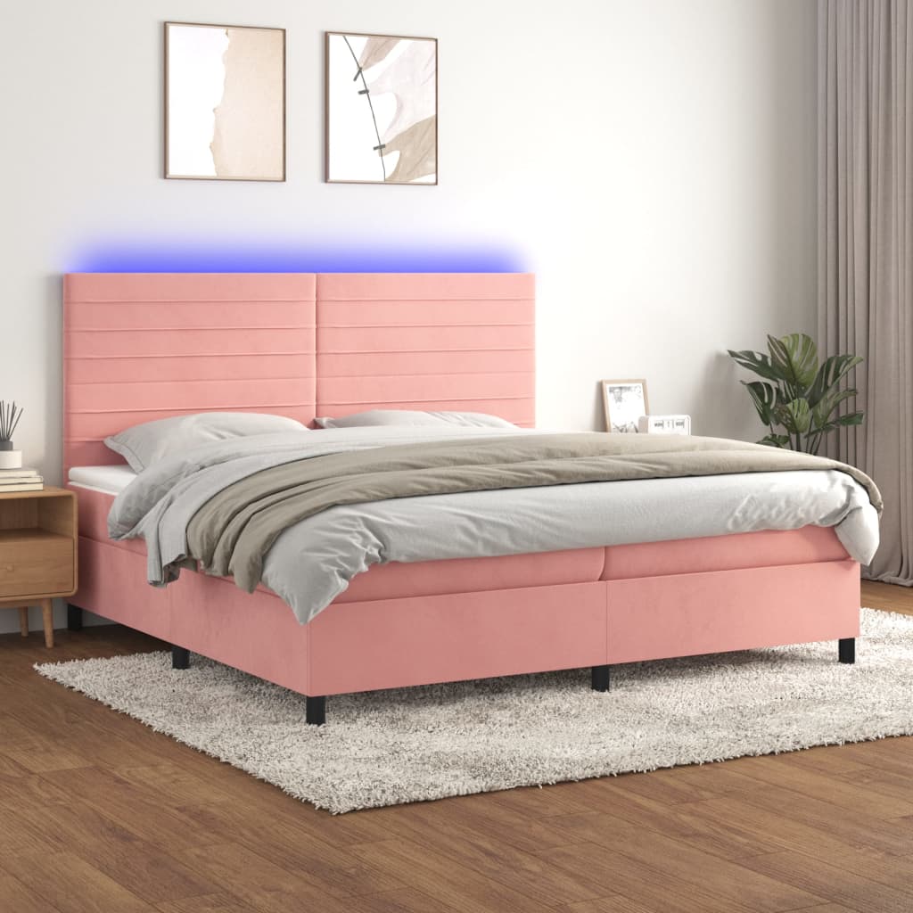 Letto a Molle con Materasso e LED Rosa 200x200 cm in Velluto cod mxl 63138