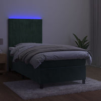 Letto a Molle con Materasso e LED Verde Scuro 80x200cm Velluto 3136212