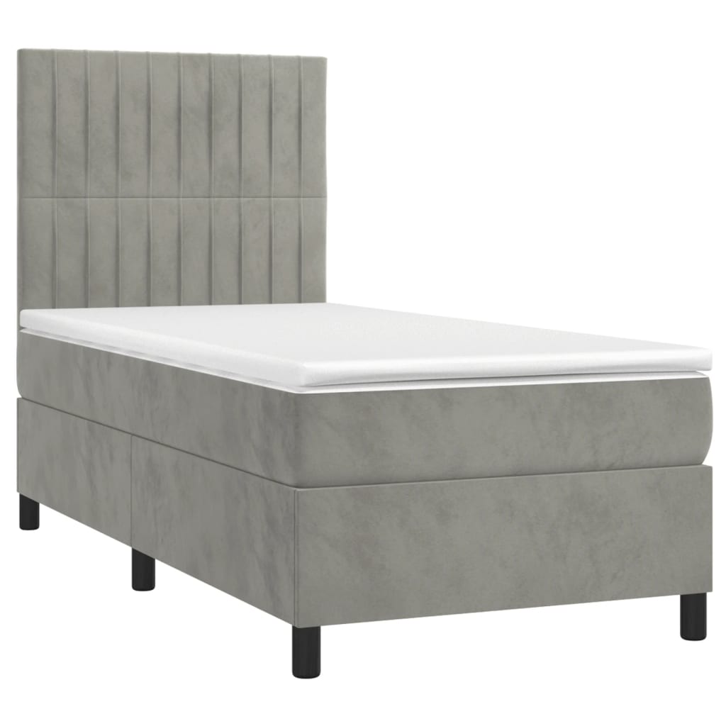 Letto a Molle Materasso e LED Grigio Chiaro 90x200 cm Velluto 3136221