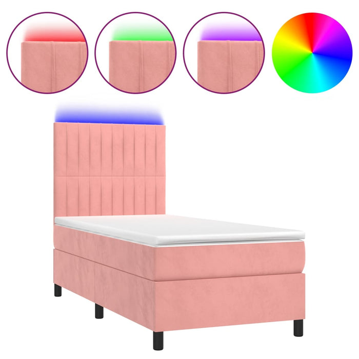 Letto a Molle con Materasso e LED Rosa 90x200 cm in Velluto 3136226