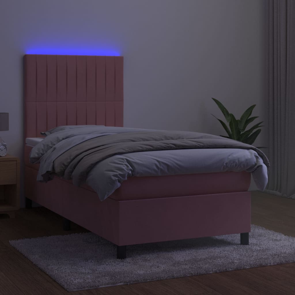 Letto a Molle con Materasso e LED Rosa 90x200 cm in Velluto 3136226