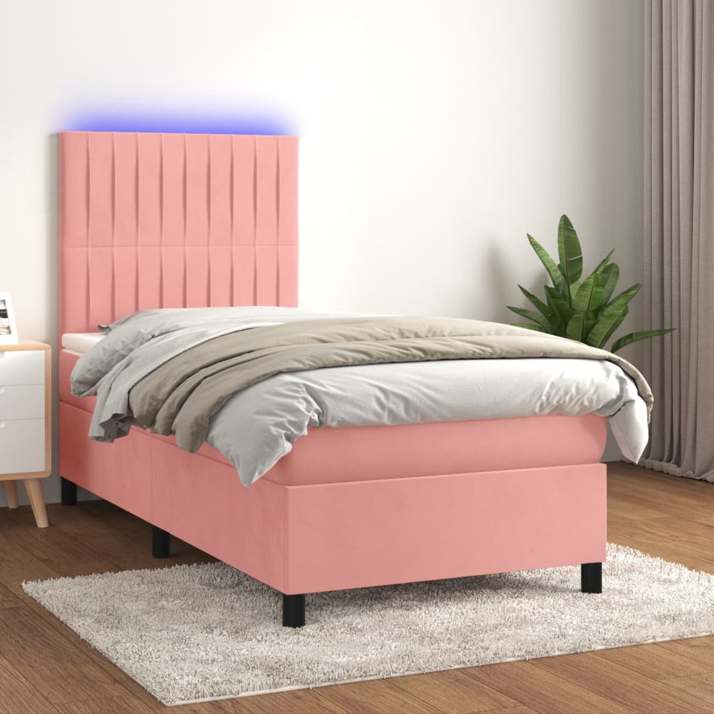 Letto a Molle con Materasso e LED Rosa 90x200 cm in Velluto 3136226