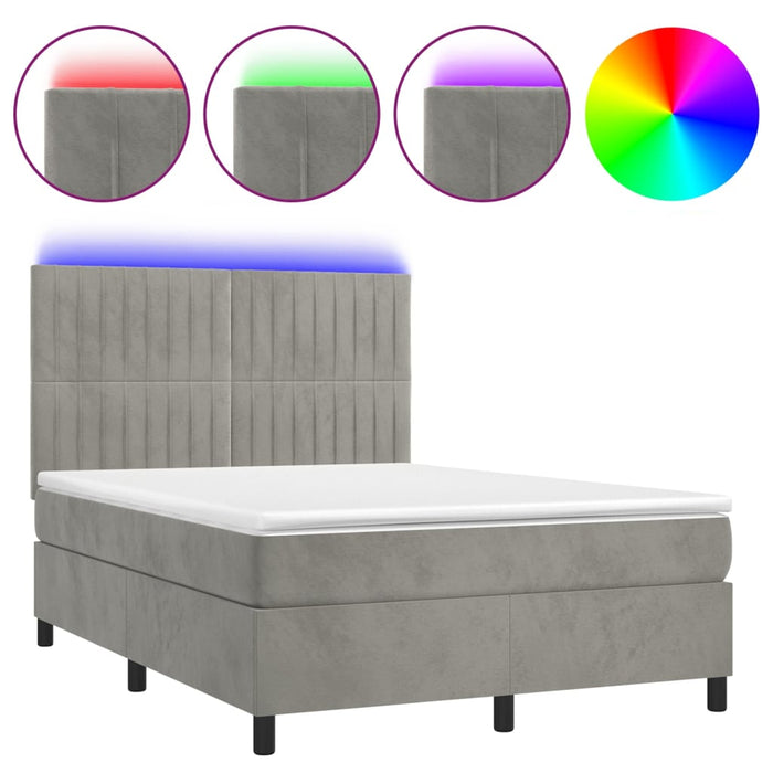 Letto a Molle Materasso e LED Grigio Chiaro 140x190 cm Velluto 3136239