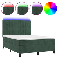 Letto a Molle con Materasso e LED Verde Scuro 140x190cm Velluto 3136242