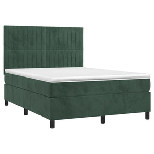 Letto a Molle con Materasso e LED Verde Scuro 140x190cm Velluto 3136242