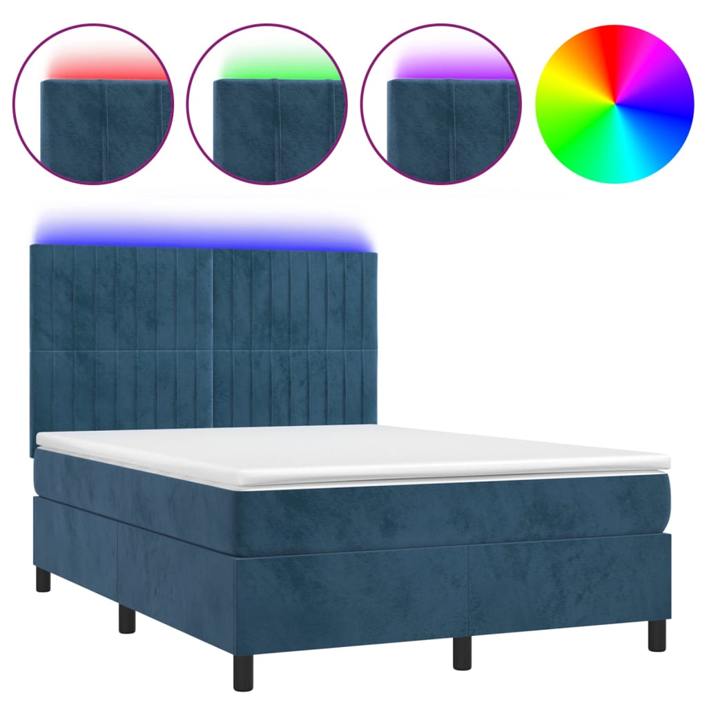 Letto a Molle con Materasso e LED Blu Scuro 140x190 cm 3136243