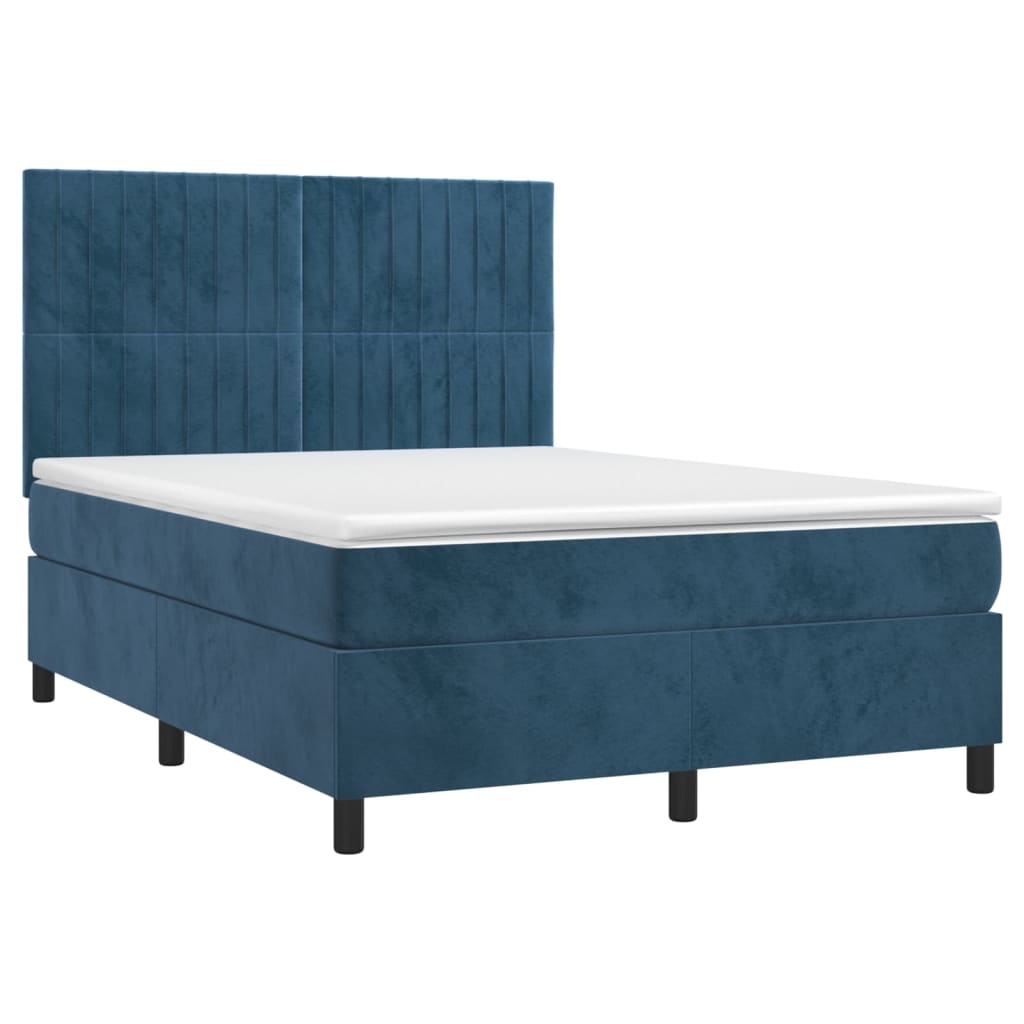 Letto a Molle con Materasso e LED Blu Scuro 140x190 cm 3136243