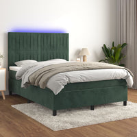 Letto a Molle con Materasso e LED Verde Scuro 140x200cm Velluto 3136248