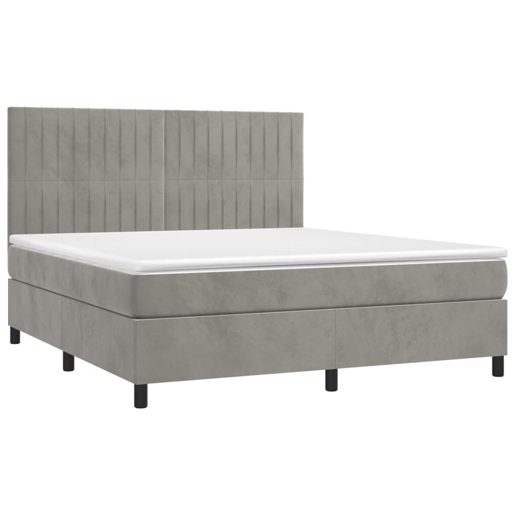 Letto a Molle Materasso e LED Grigio Chiaro 160x200 cm Velluto 3136251